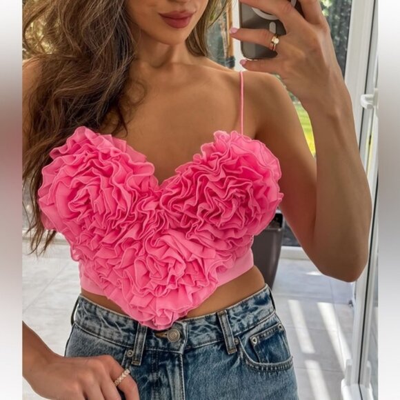 NWT GORGEOUS ZARA VOLUMINOUS HEART CROP TOP - Picture 3 of 16